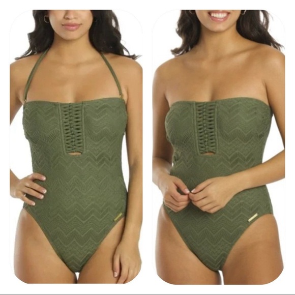 NWT Vince Camuto size 6 safari green crochet swimsuit